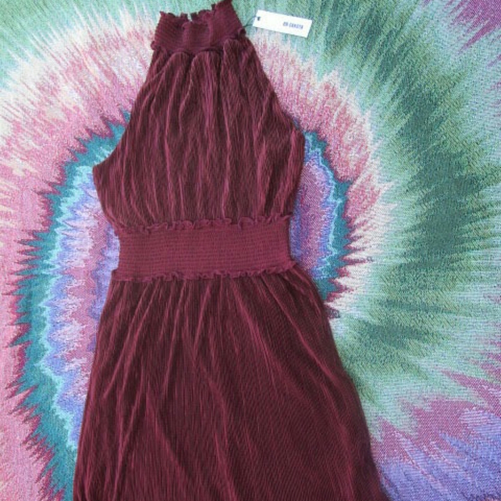 BB DAKOTA RED WINE PLEATED VELVET DRESS